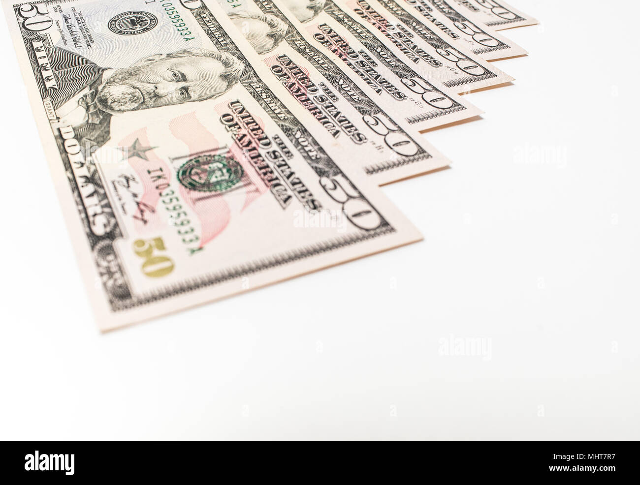 Billet de cinquante dollars isolé sur fond blanc Banque D'Images