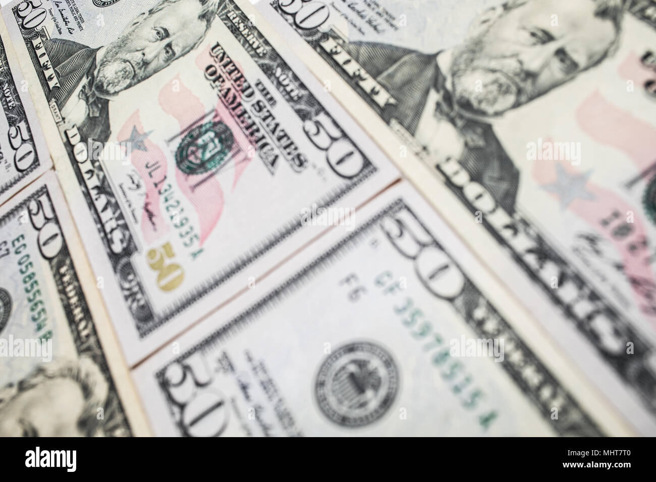 Billet de cinquante dollars isolé sur fond blanc Banque D'Images