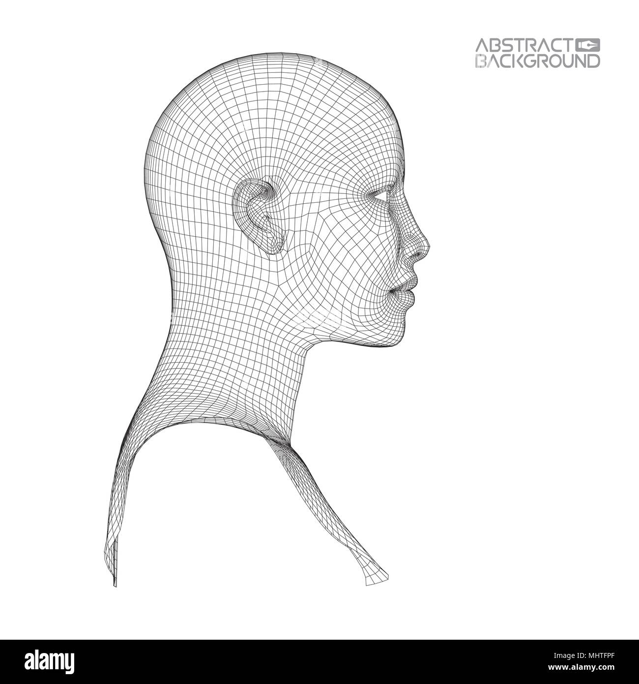 Ai cerveau numérique. Concept d'intelligence artificielle. Tête humaine dans l'interprétation de l'ordinateur numérique robot. Concept de la tête de fer. Illustration de Vecteur