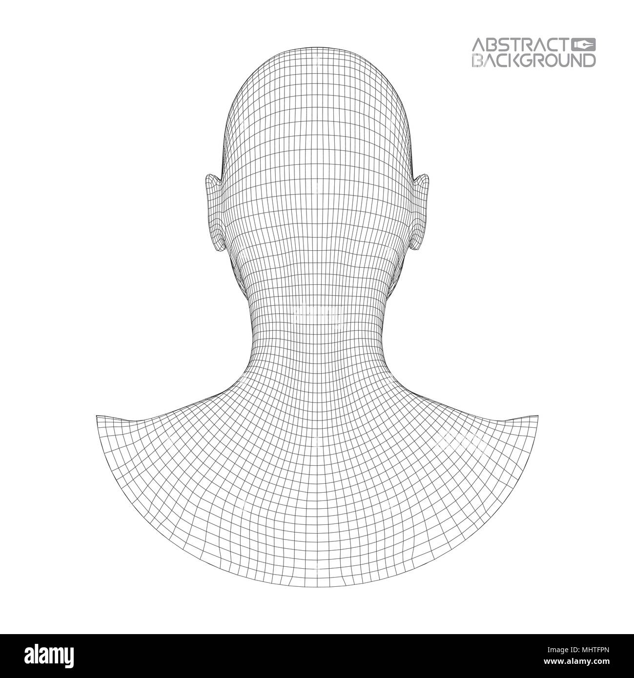 Ai cerveau numérique. Concept d'intelligence artificielle. Tête humaine dans l'interprétation de l'ordinateur numérique robot. Concept de la tête de fer. Illustration de Vecteur