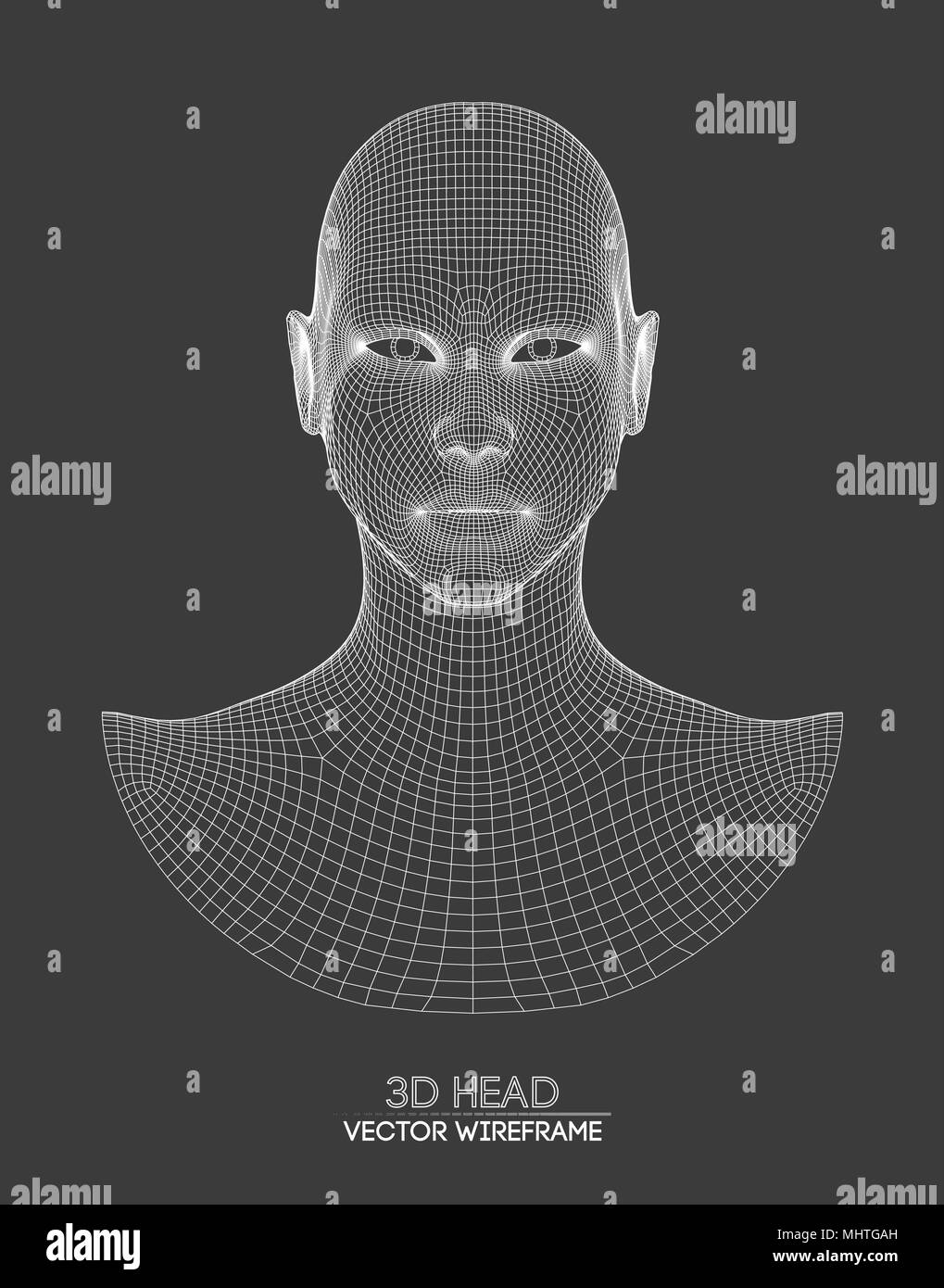 Tête 3D wireframe vecteur. Dimensions de la tête de fer en 3d du modèle. Vector illustration. Illustration de Vecteur