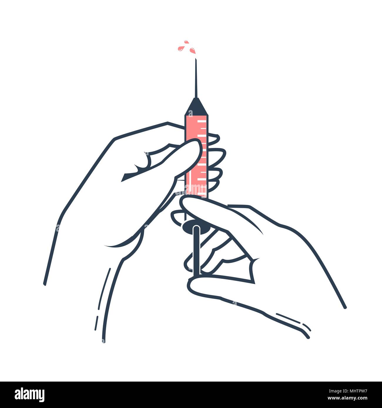 Mains D Une Infirmiere De Gants Medicaux Seringue De Presse Pret Pour L Injection Shot Vector Illustration La Vaccination Ou Injection Medical Libre De Droit Soins De Sante Medica Image Vectorielle Stock Alamy