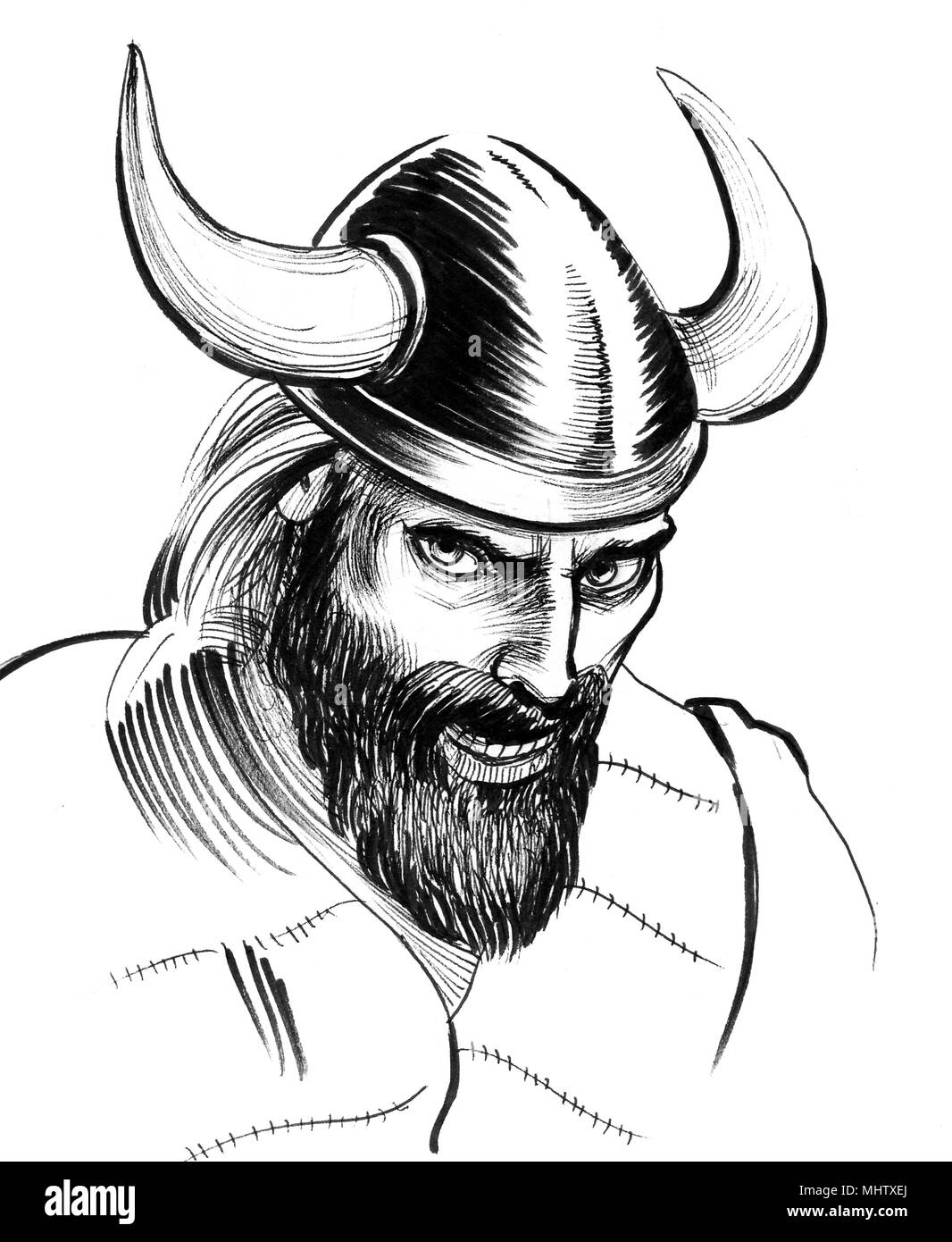 Chef Viking. Illustration noir et blanc Encre Banque D'Images