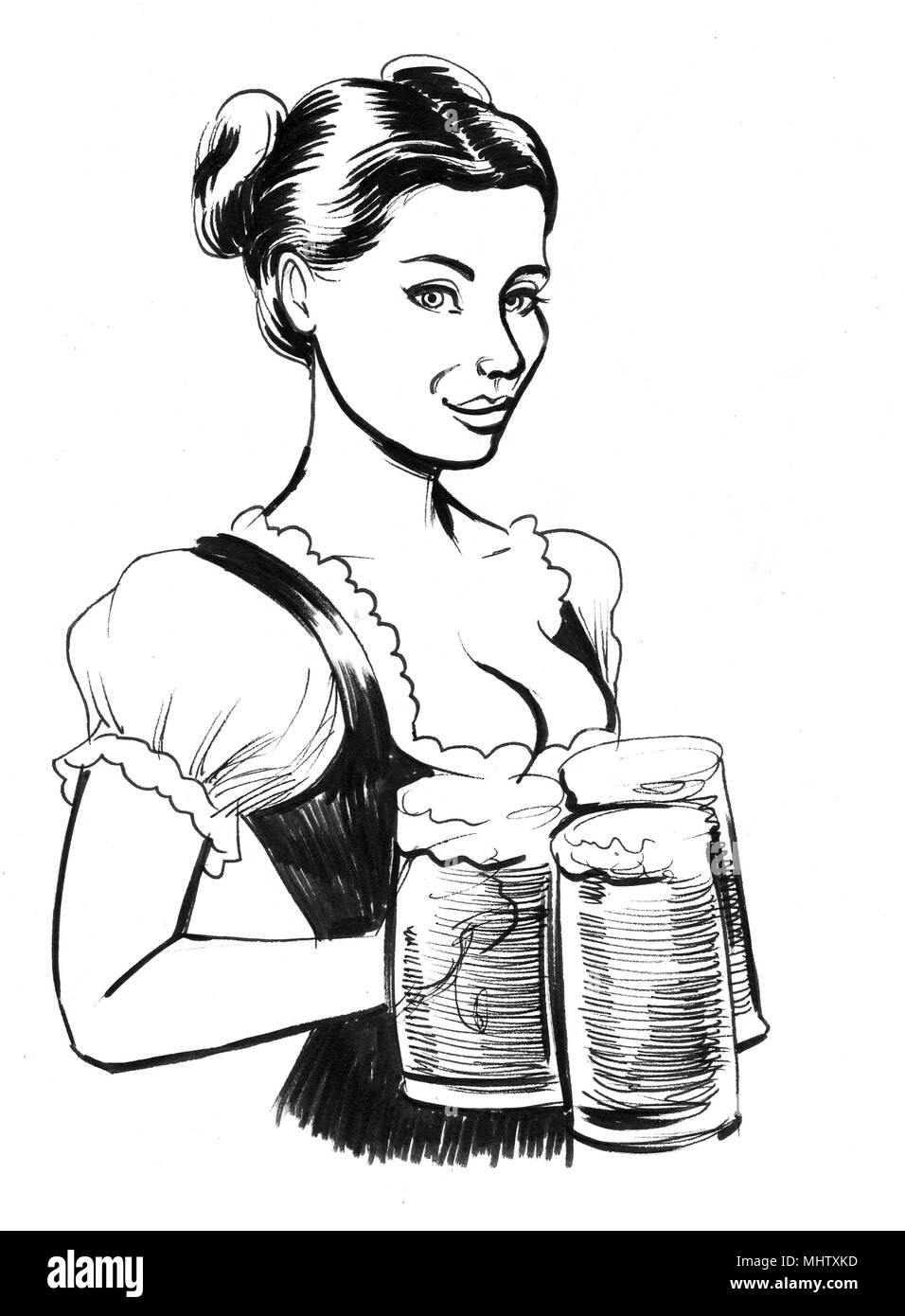 Serveuse allemande blonde avec une bière Banque D'Images