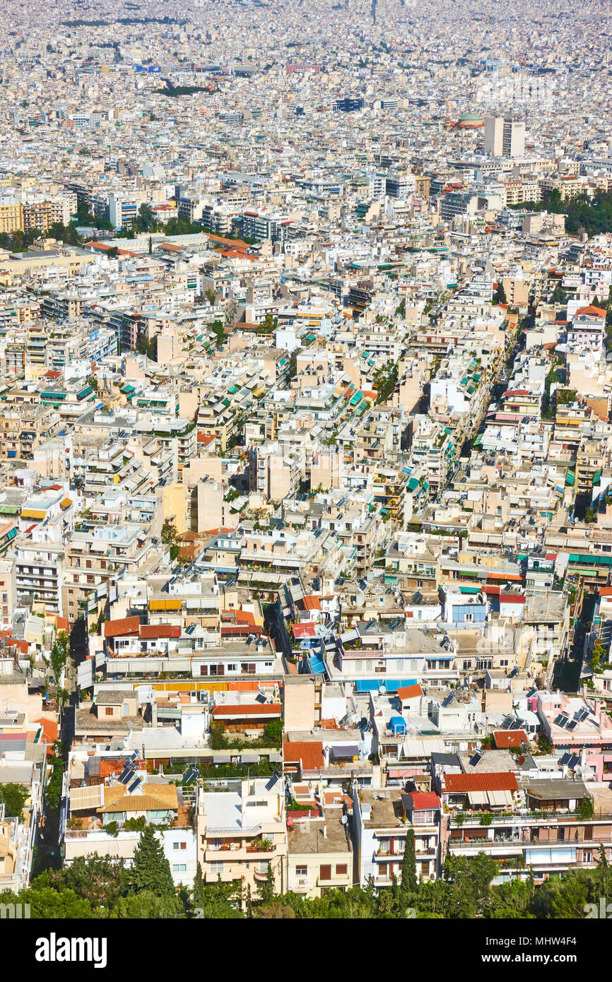 Vue de la ville d'Athènes résidentiel du Mont Lycabette, Grèce Banque D'Images