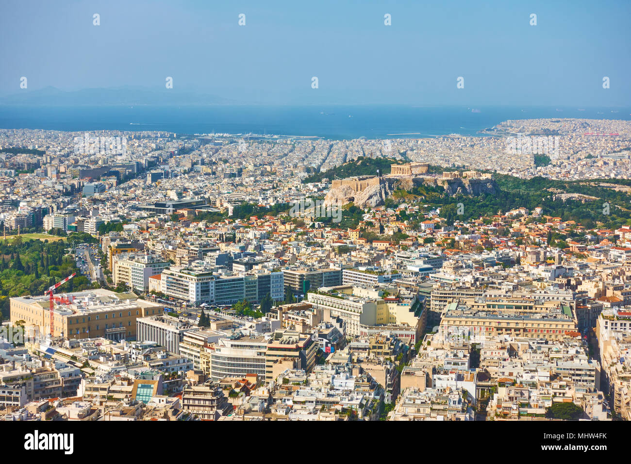 Vue sur la vieille partie de la ville depuis le mont Lycabette Athènes, Grèce Banque D'Images