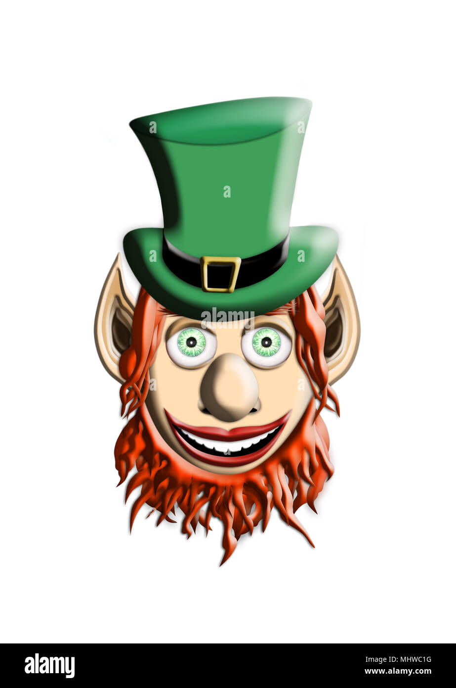 St Patrick's Day. Leprechaun avec chapeau vert isolé sur fond blanc 3D illustration Banque D'Images