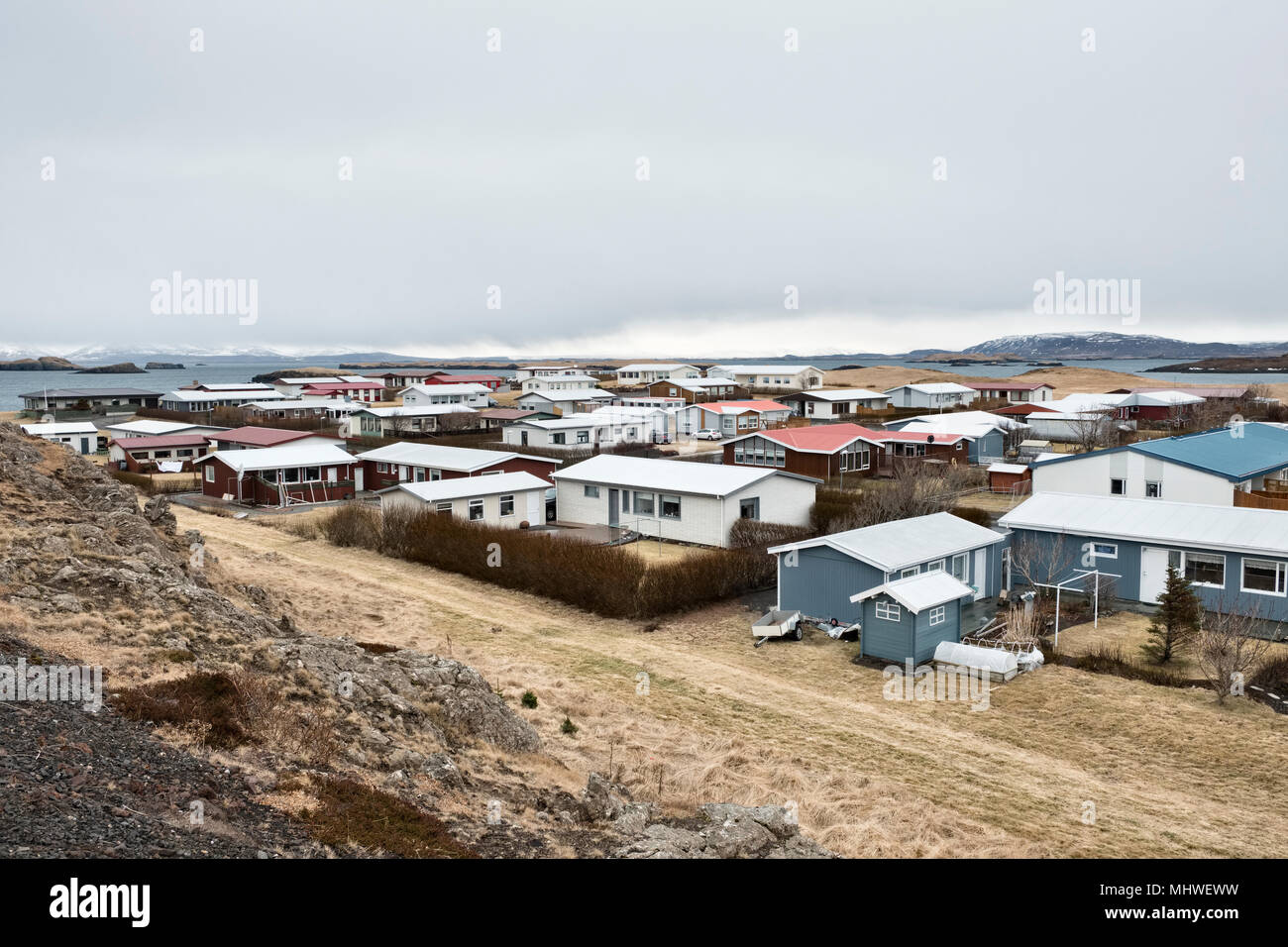 L'Islande de l'Ouest - maisons typiques dans la ville pittoresque de Stykkishólmur sur la péninsule de Snæfellsnes. Banque D'Images