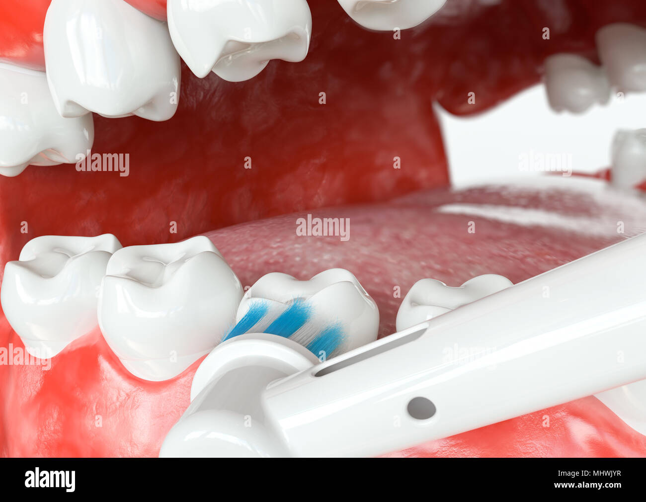Nettoyage des surfaces externes des dents - le rendu 3D Banque D'Images