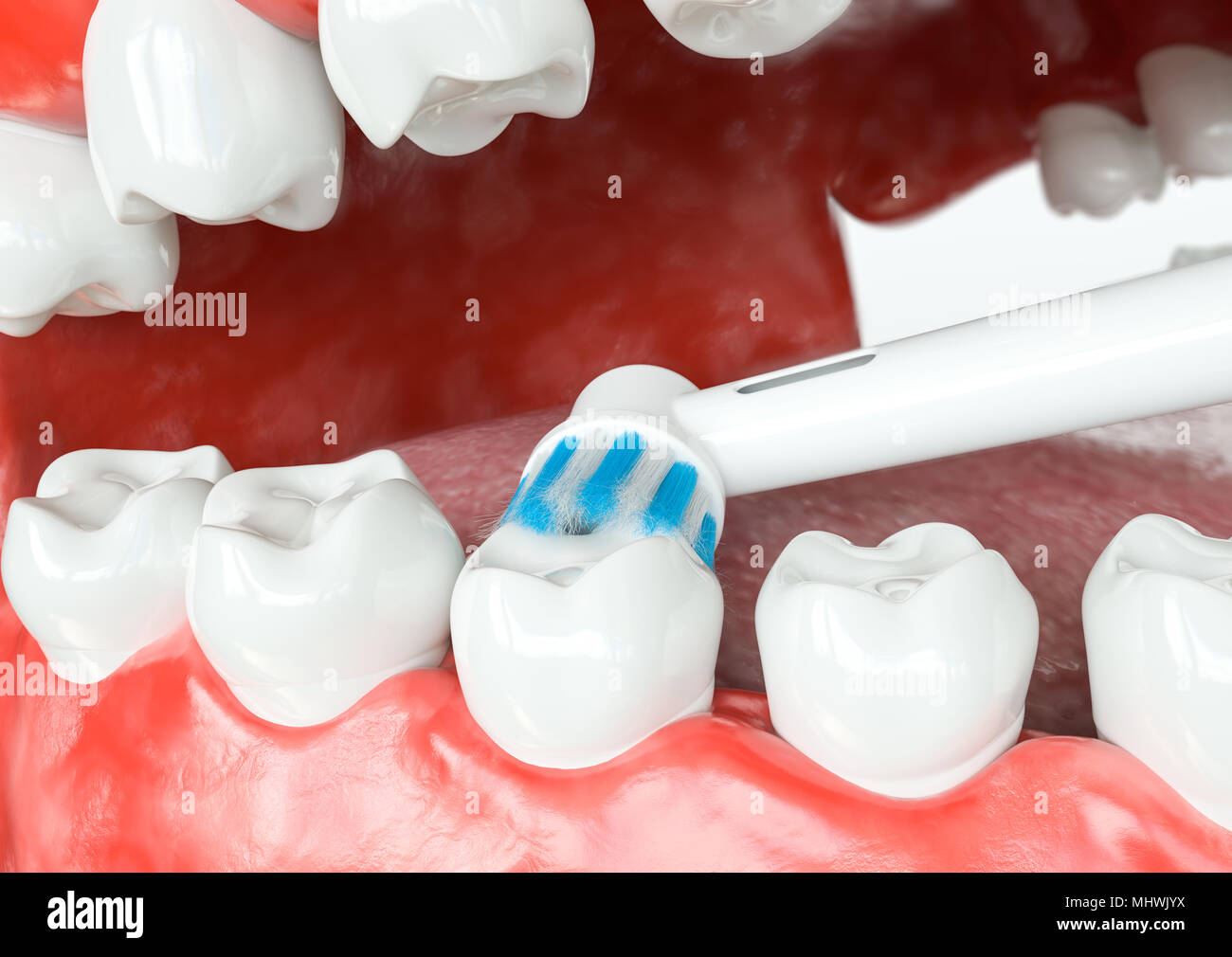 Nettoyage de surfaces intérieures des dents - le rendu 3D Banque D'Images