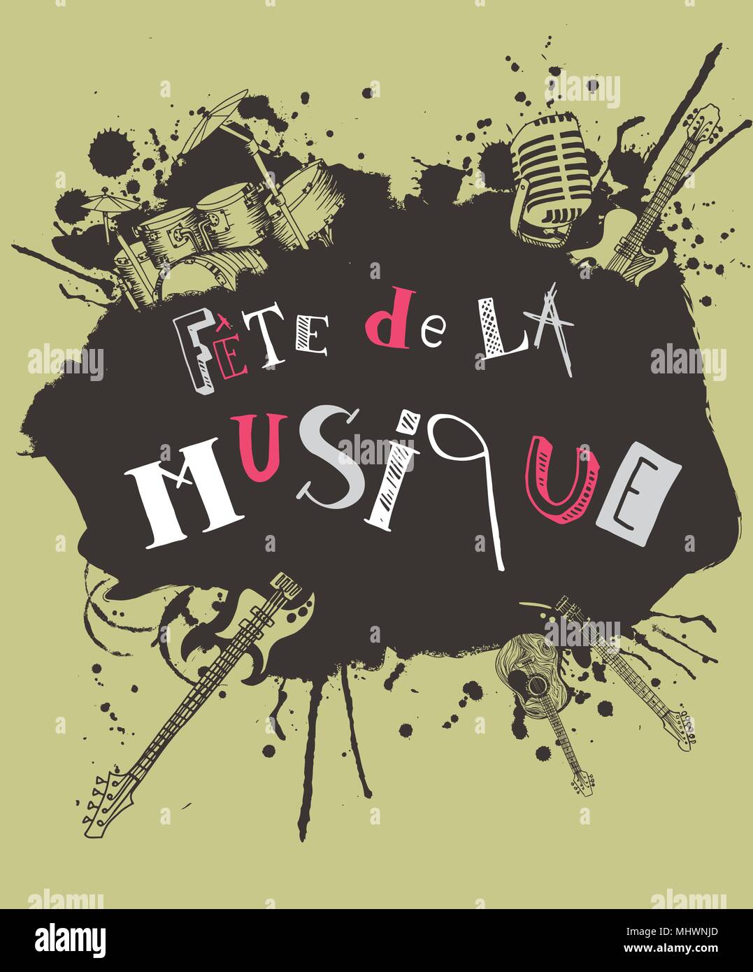 Festival de musique française illustration instruments doodles Illustration de Vecteur