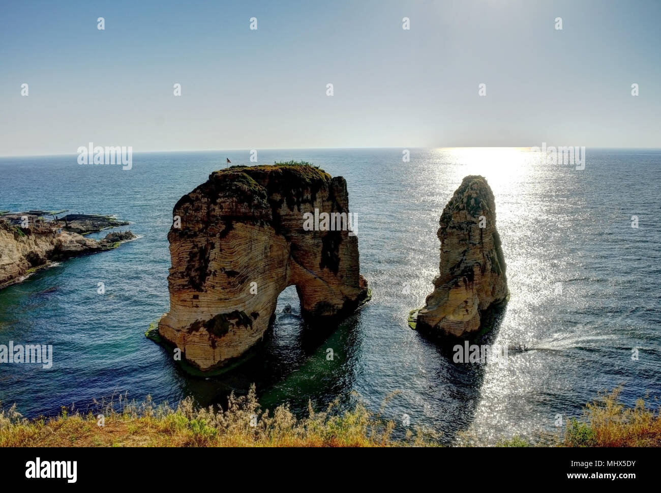 Voir Raouche ou Pigeon Rock, Beyrouth, Liban Banque D'Images