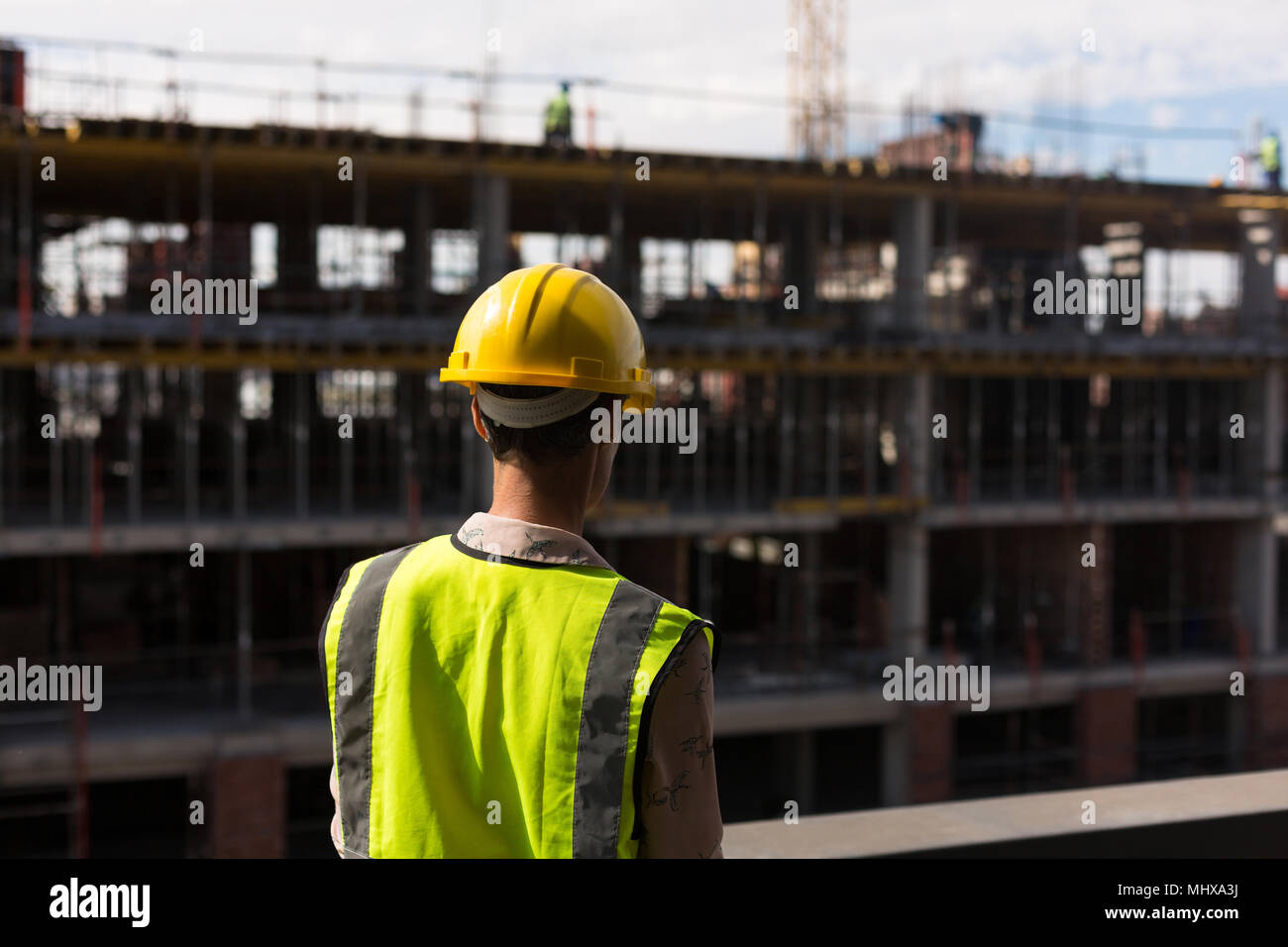 Femme architect at construction site Banque D'Images