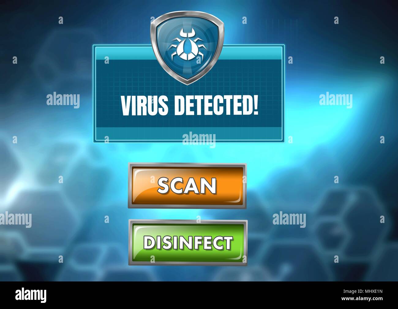 Détection de virus bug shield protection avec bouton de numérisation Banque D'Images