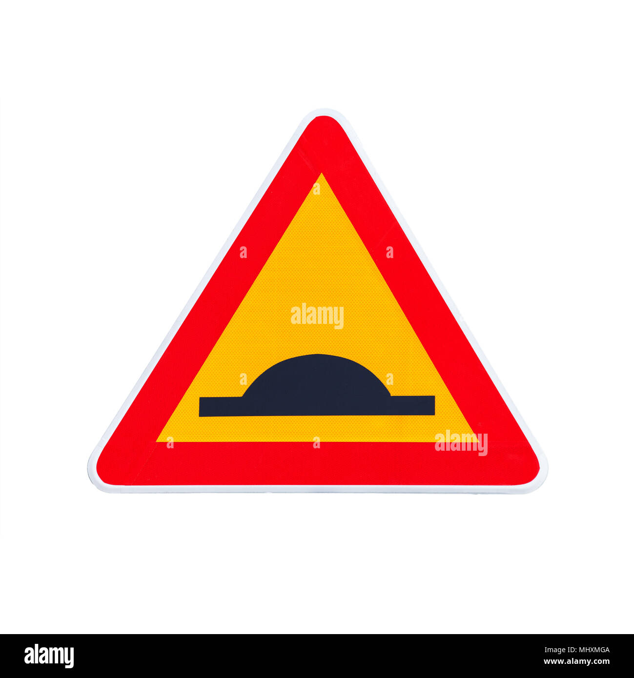 Ralentisseur, triangle traffic sign isolé sur fond blanc Banque D'Images