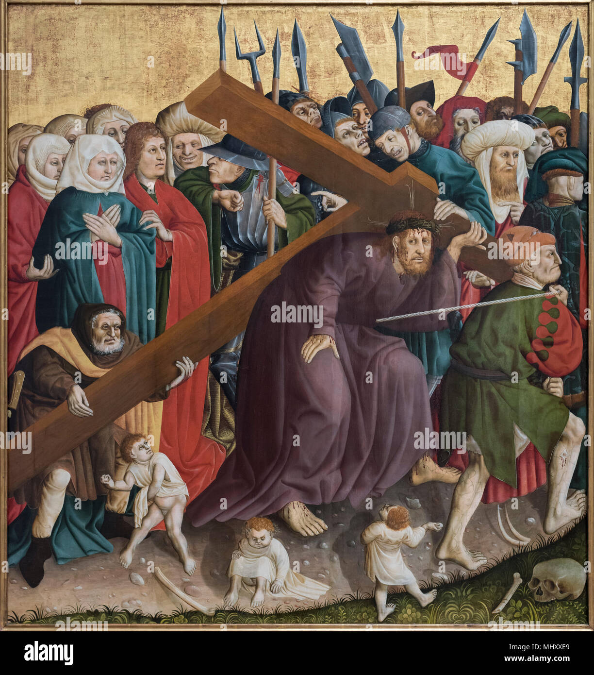 Hans Multscher, (ca. 1400-1467), ailes de l'Wangen im Allgäu retable, 1437. Détail, le Christ portant la croix. Die Flügel des Wurzacher autels. Banque D'Images