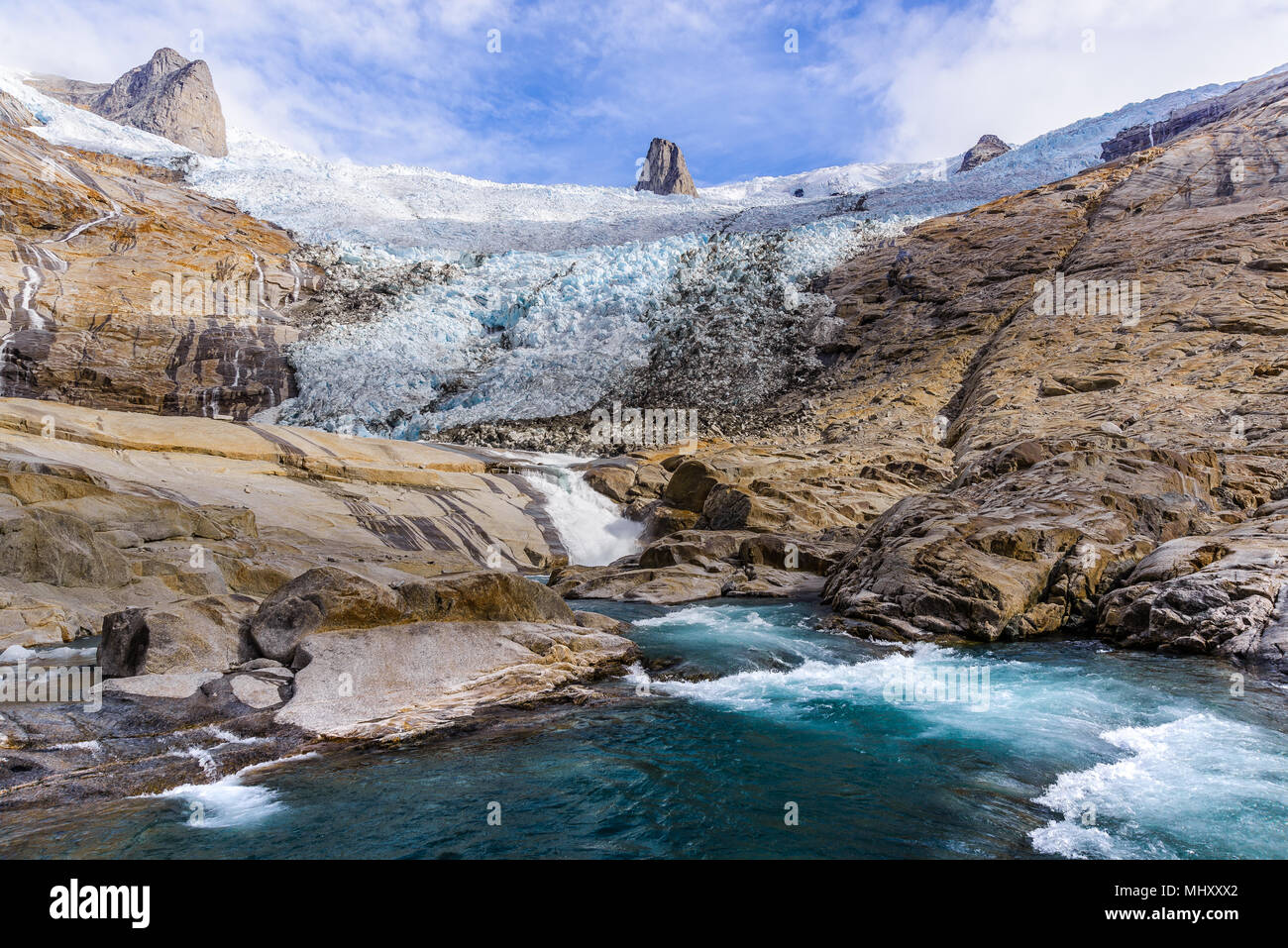 Qualerallit glacier, Narsaq, Vestgronland, Groenland Banque D'Images