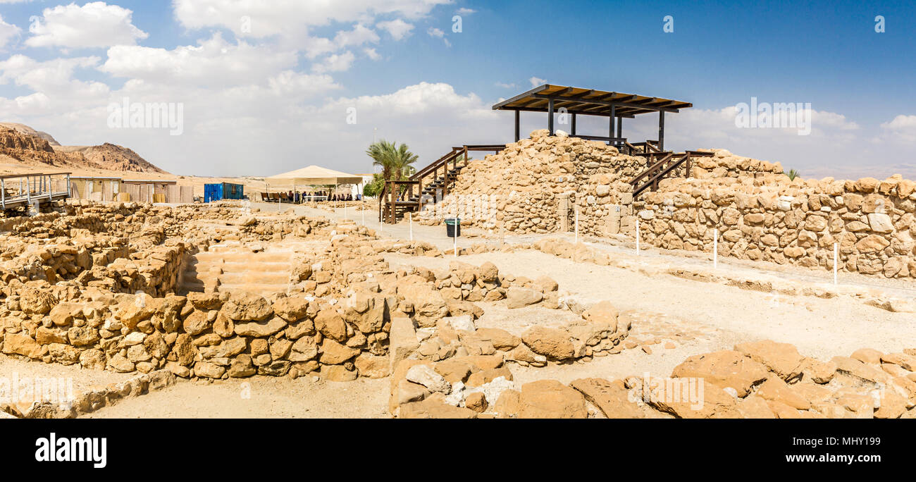 Qumran National Park, où la mer morte ont été trouvés et il y avait un règlement esséniens au désert de Judée près de la Mer Morte, Israël Banque D'Images