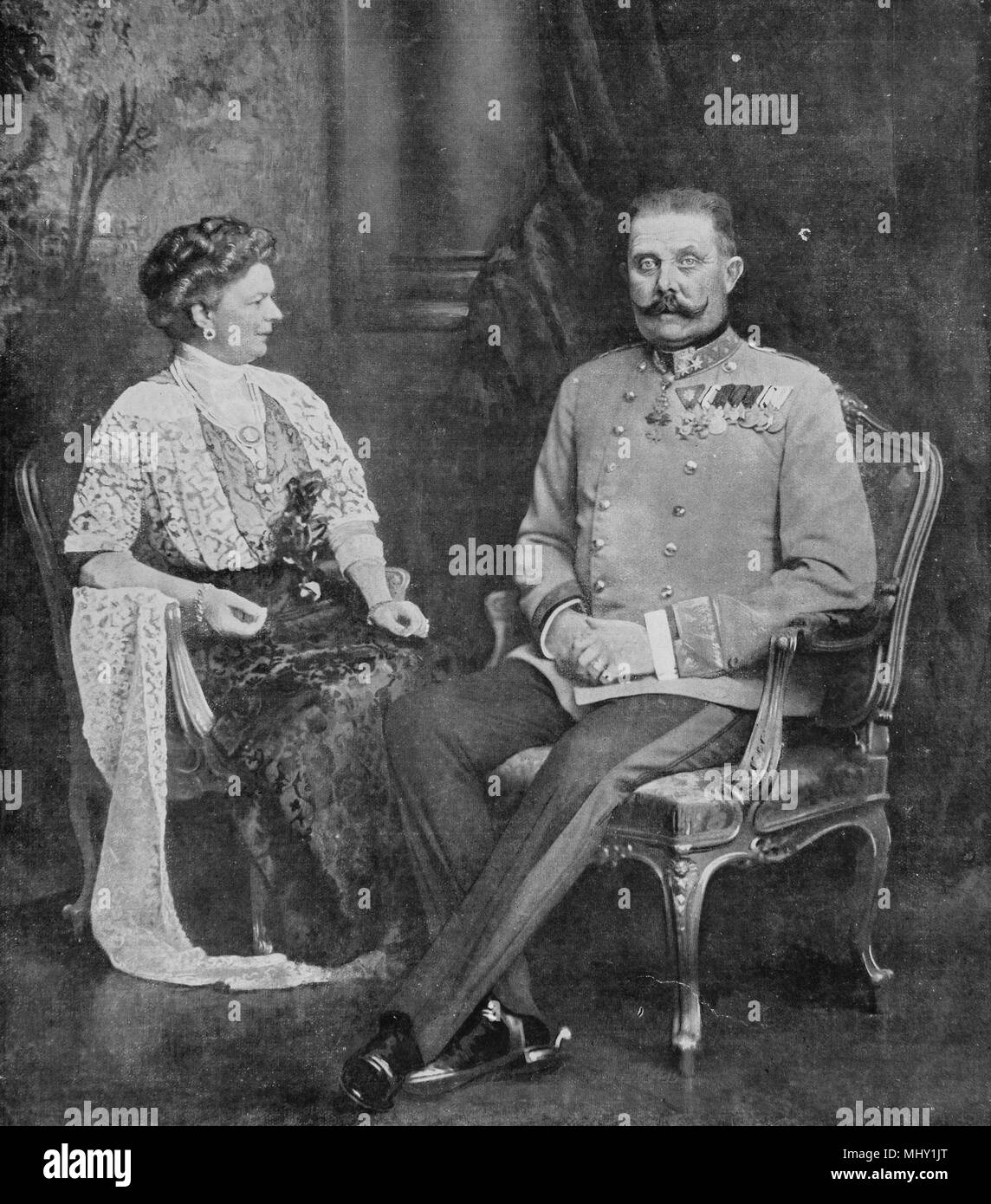 L'archiduc François-Ferdinand et la duchesse de Hohenberg avant leur assassinat à Sarajevo le 28 juin 1914, la Bosnie-et-Herzégovine Banque D'Images