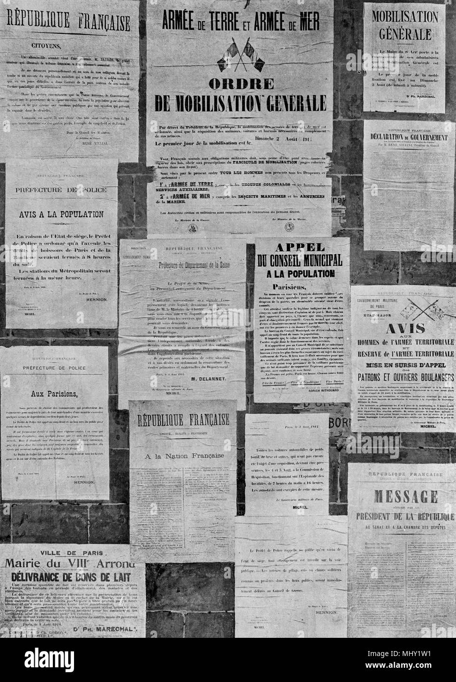 Annonce de la mobilisation en 1914, France Banque D'Images