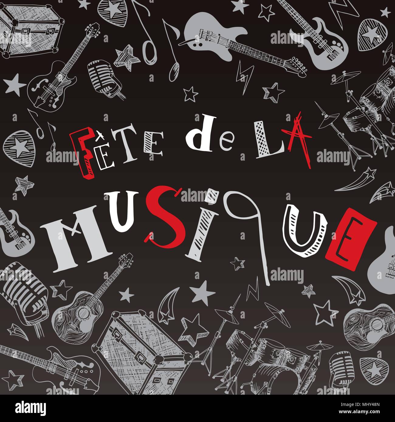 Festival de musique française instruments vecteur illustration doodles Illustration de Vecteur