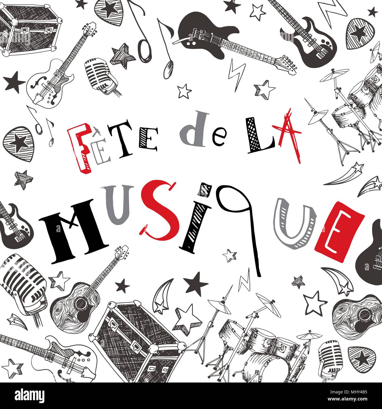 Festival de musique française instruments vecteur illustration doodles Illustration de Vecteur