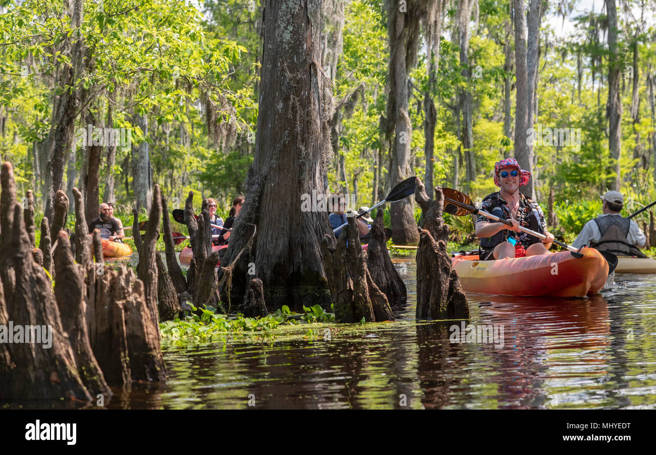 LaPlace, Louisiane - les kayakistes sur banque fictive Bayou près de la Nouvelle Orléans. Banque D'Images