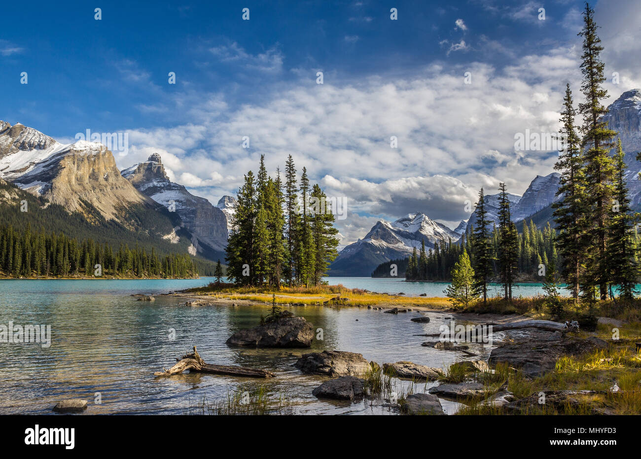 Spirit Island sur le lac Maligne en Alberta Canada Banque D'Images