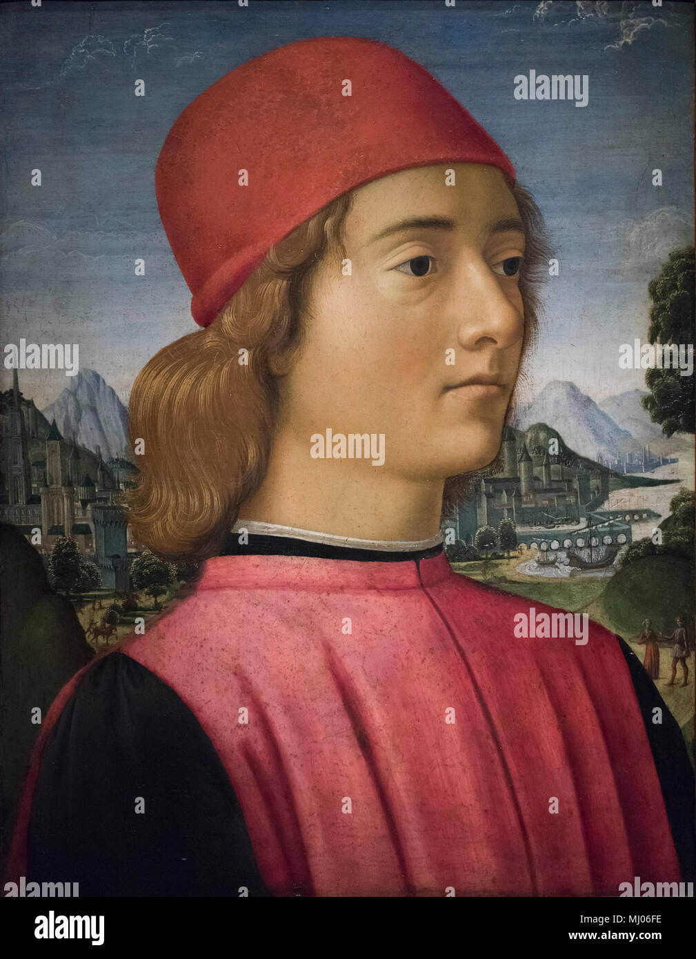 Davide Ghirlandaio (1452-1525), Portrait d'un jeune homme, ca. 1490. Porträt eines jungen Mannes. Banque D'Images