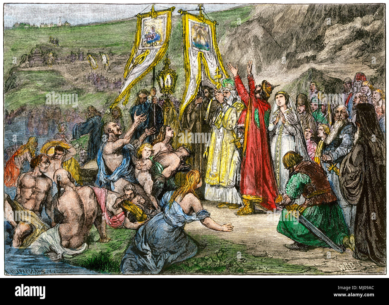 Vladimir JE L'introduction du christianisme en Russie, vers 1000 Ma. À la main, gravure sur bois Banque D'Images