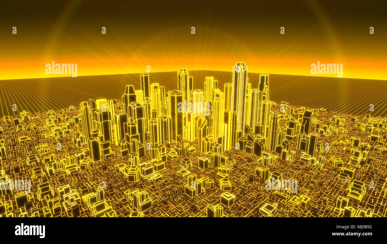 Holographique 3d illustration de ville Banque D'Images