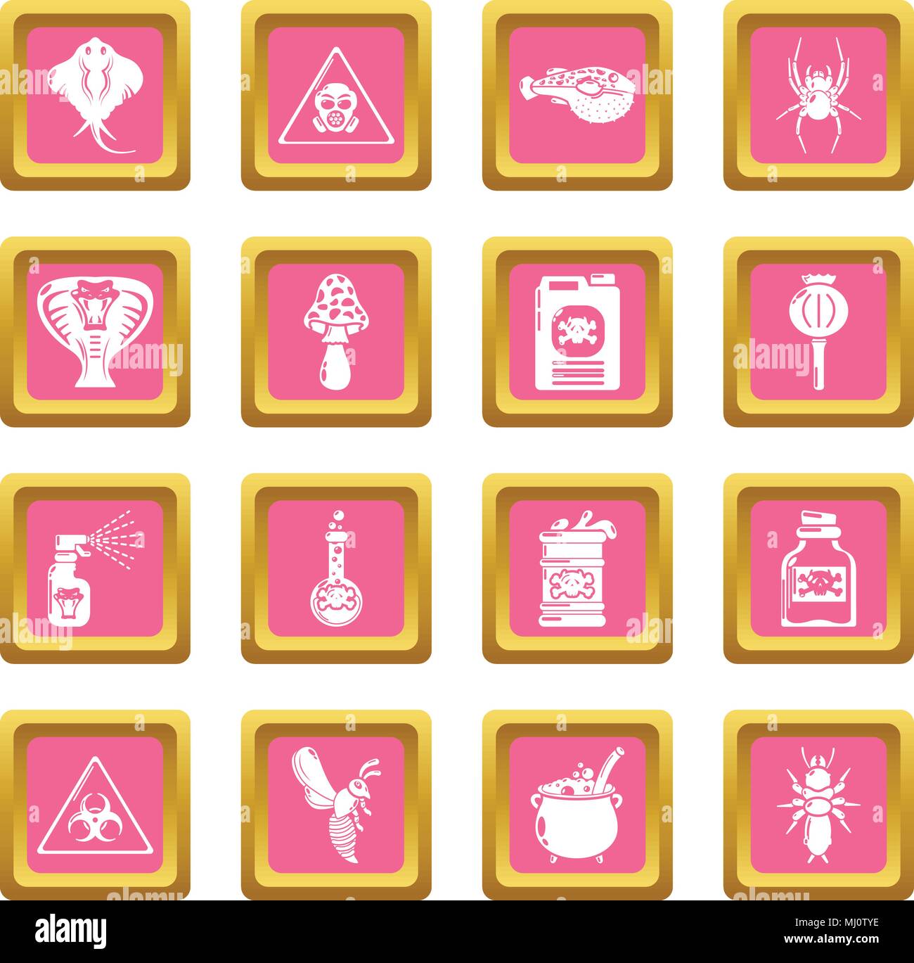 Danger Toxique Poison icons set carré rose vector Illustration de Vecteur