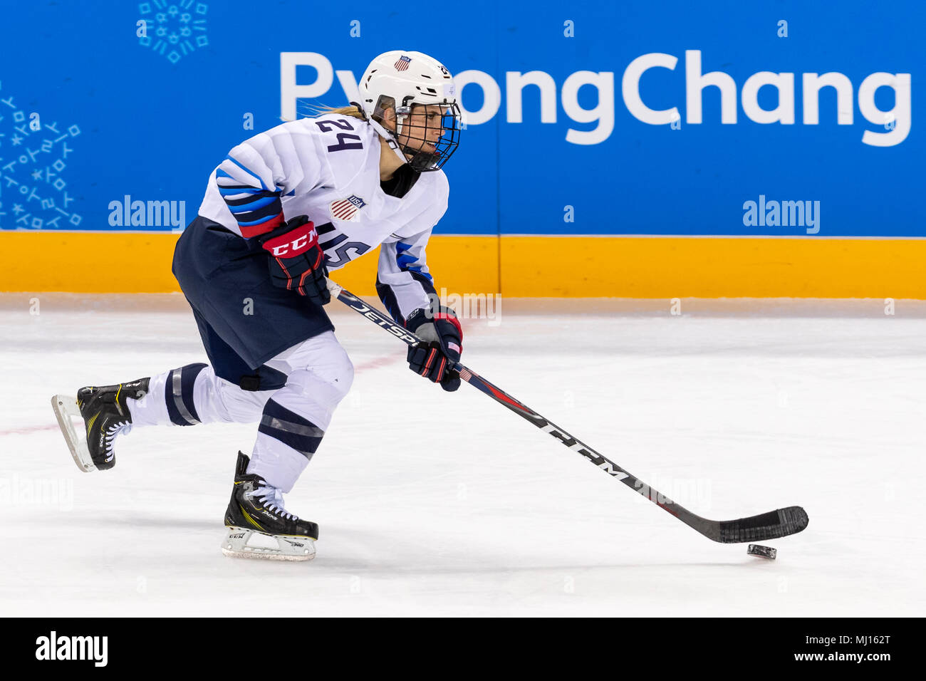 Dani Cameranesi (USA) # 24 au cours d'USA-Finlande compétition féminine de hockey aux Jeux Olympiques d'hiver de PyeongChang 2018 Banque D'Images
