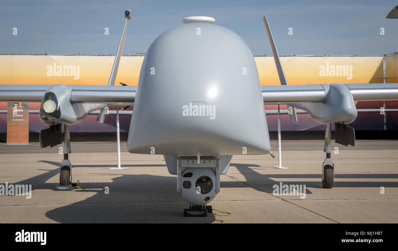 BERLIN, ALLEMAGNE - Apr 27, 2018 : Airbus EADS Harfang drone UAV sur l'affichage à l'ILA Berlin Air Show. Banque D'Images