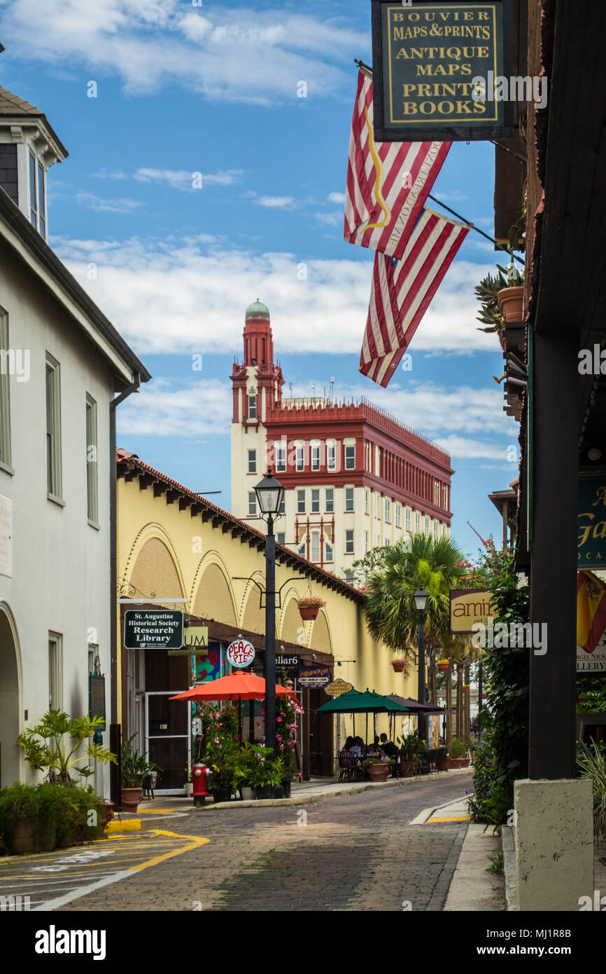 Une vue sur Aviles Street, Saint Augustine, Floride États-Unis Banque D'Images