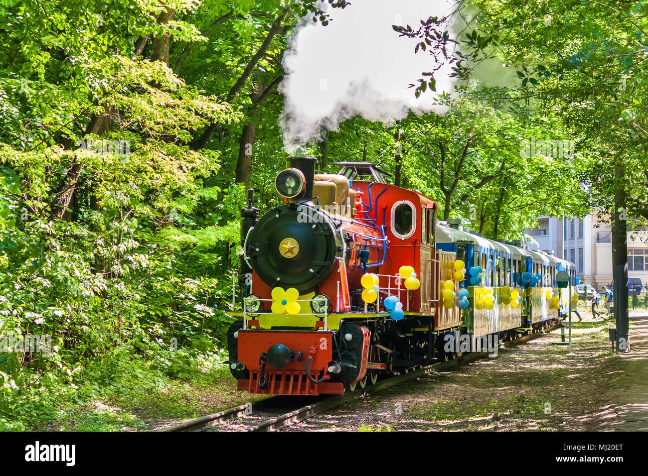Locomotive à vapeur sur le chemin de fer pour enfants de Kiev, Ukraine Banque D'Images