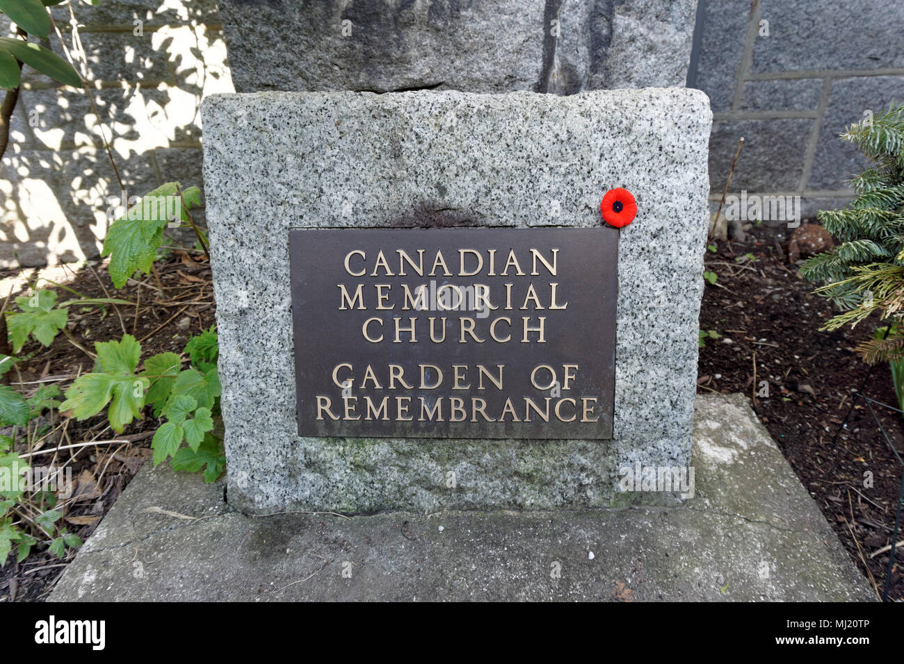 Plaque dans le Canadian Memorial Church Garden of Remembrance, Vancouver, BC, Canada Banque D'Images