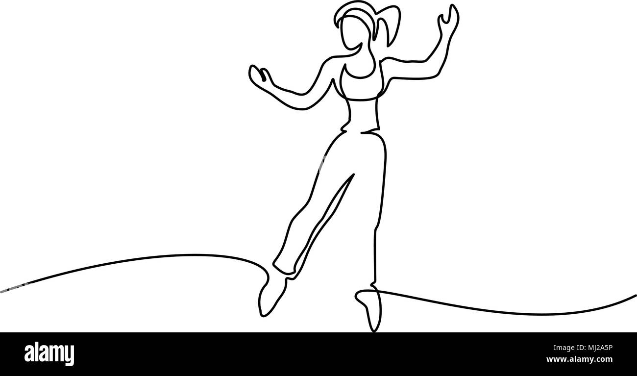 Femme saut heureux sur fond blanc. Illustration de Vecteur