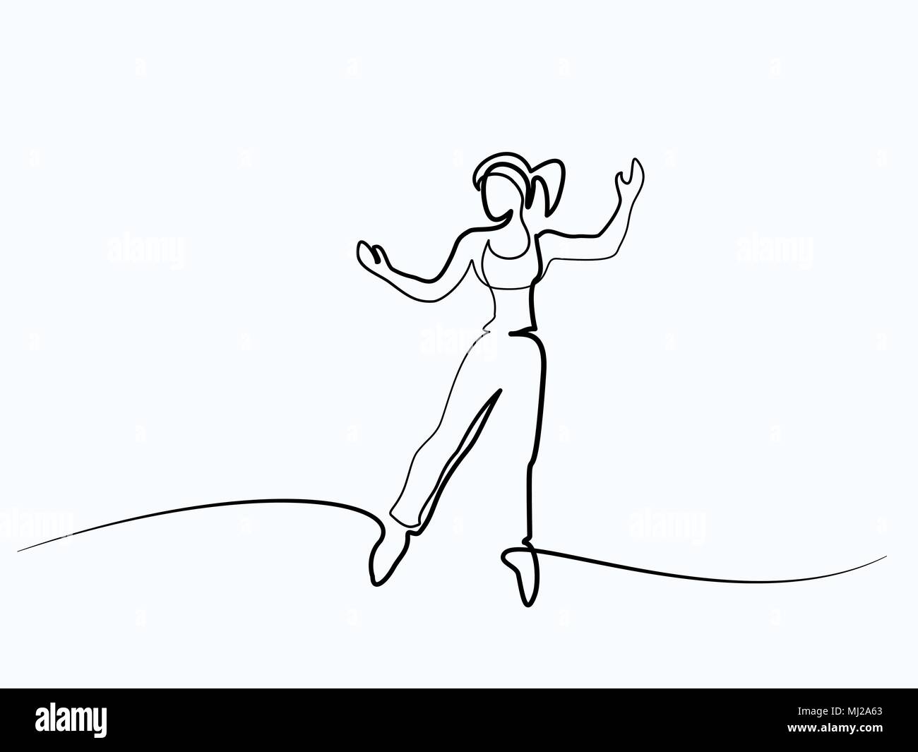 Femme saut heureux sur fond blanc. Illustration de Vecteur