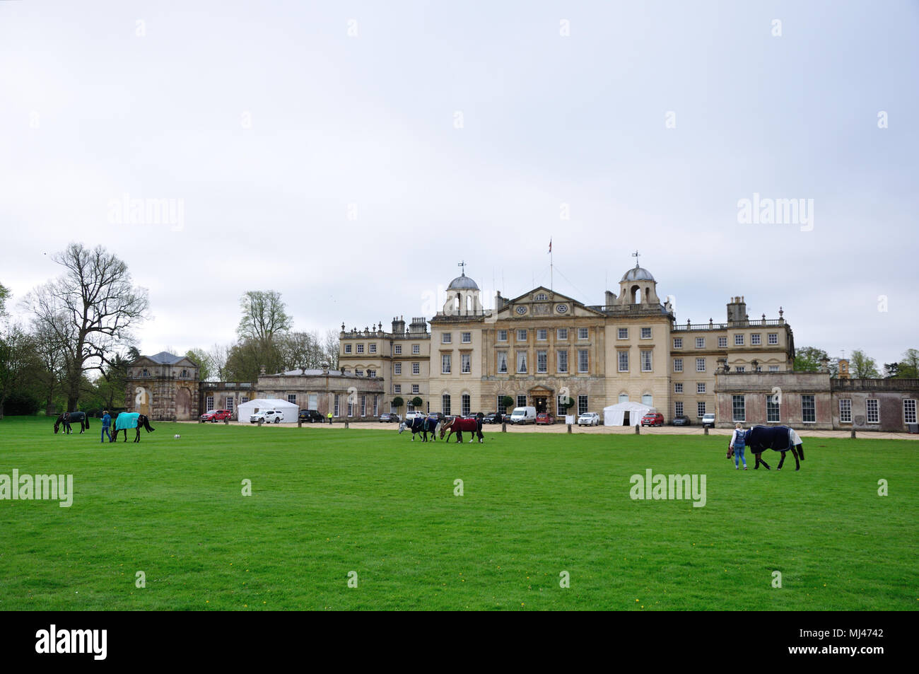 Badminton, UK. 4e mai 2018. Les chevaux ayant un déménagement anticipé brouter avant jour 2 l 2018 Mitsubishi Motors Badminton Horse Trials, Badminton, Royaume-Uni. Jonathan Clarke/Alamy Live News Banque D'Images