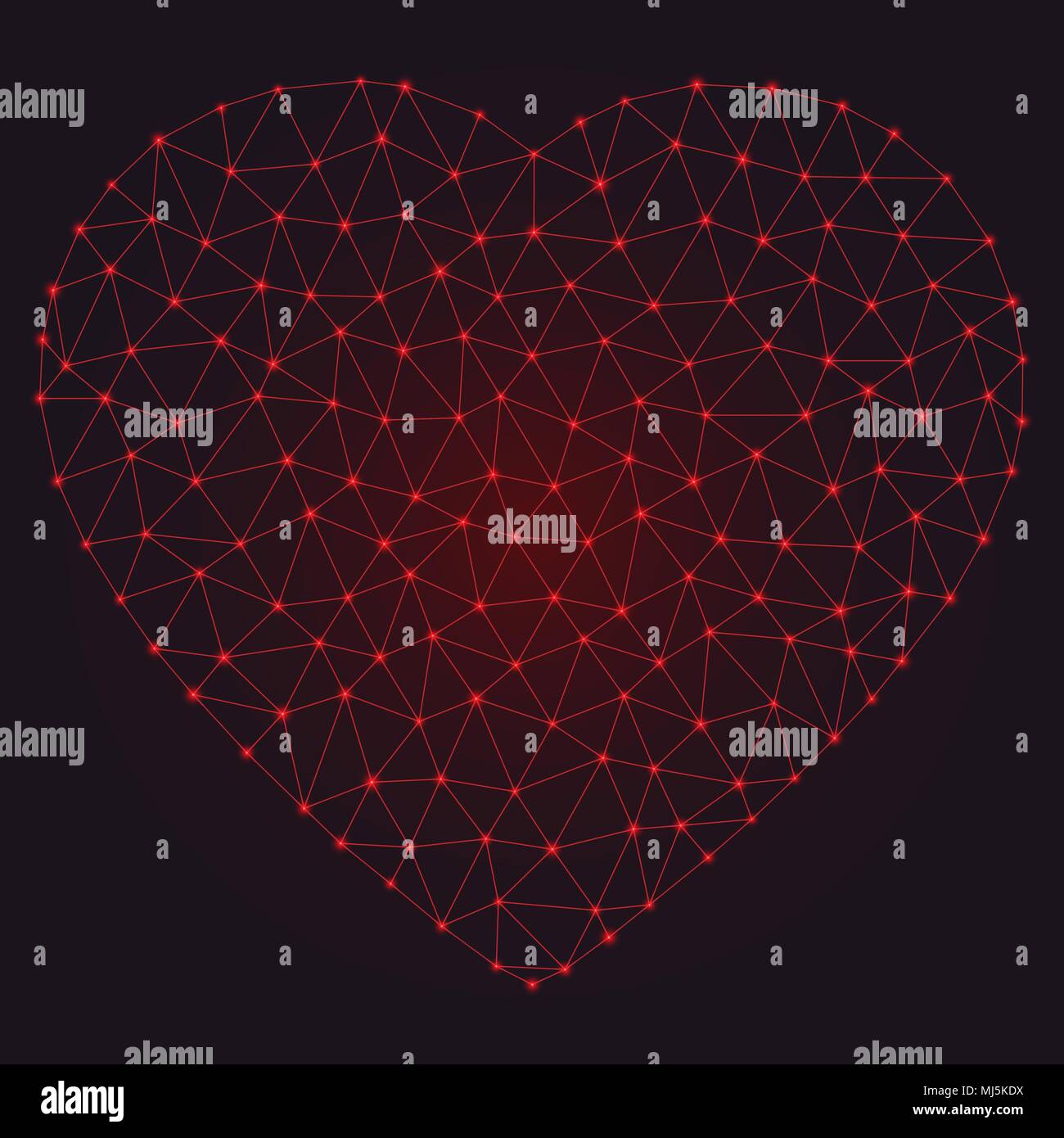 Résumé coeur polygonal de points et de lignes. Illustration de Vecteur
