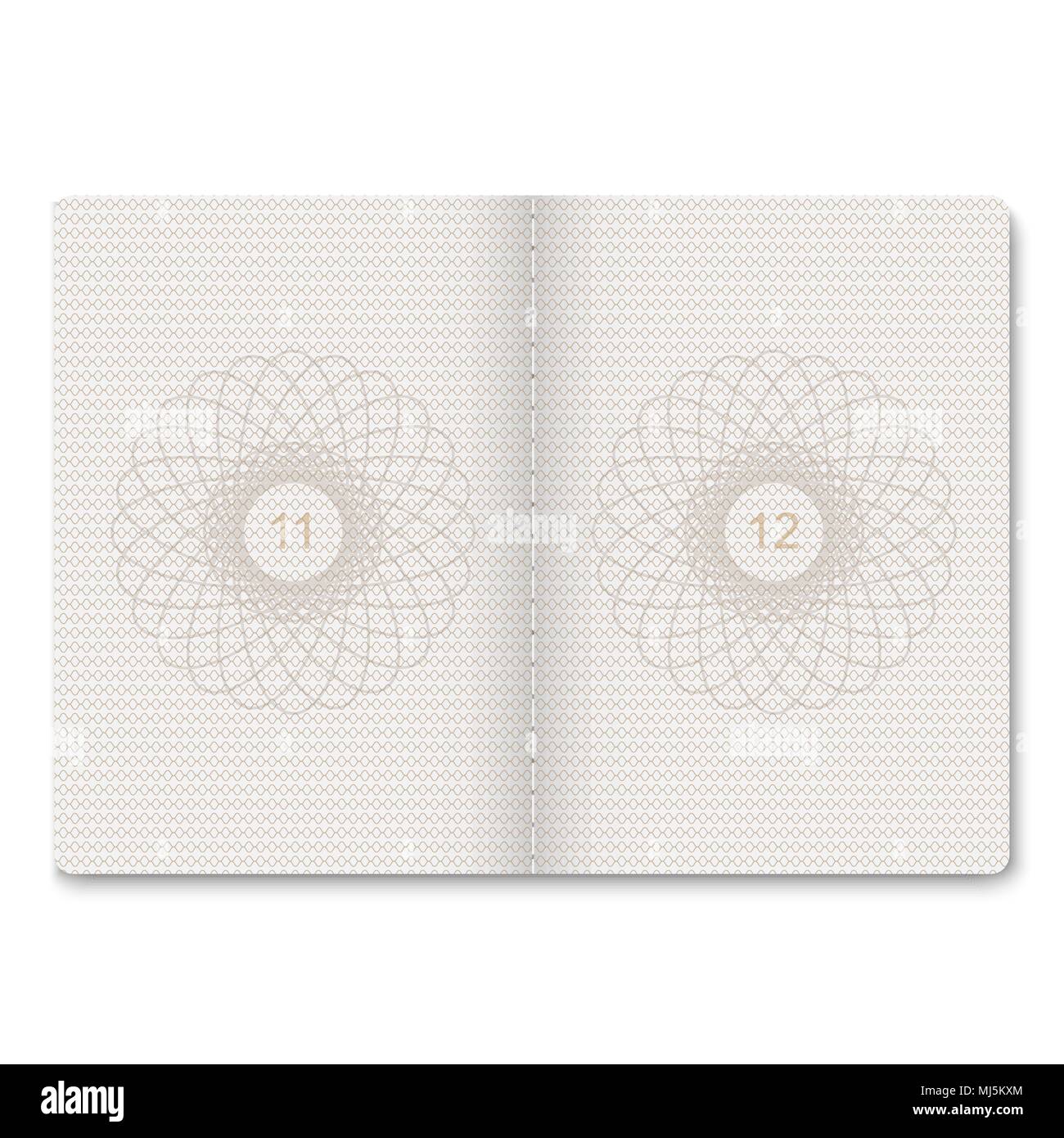 Passeport réaliste pages vierges pour les timbres. Passeport vide avec filigrane. Illustration de Vecteur