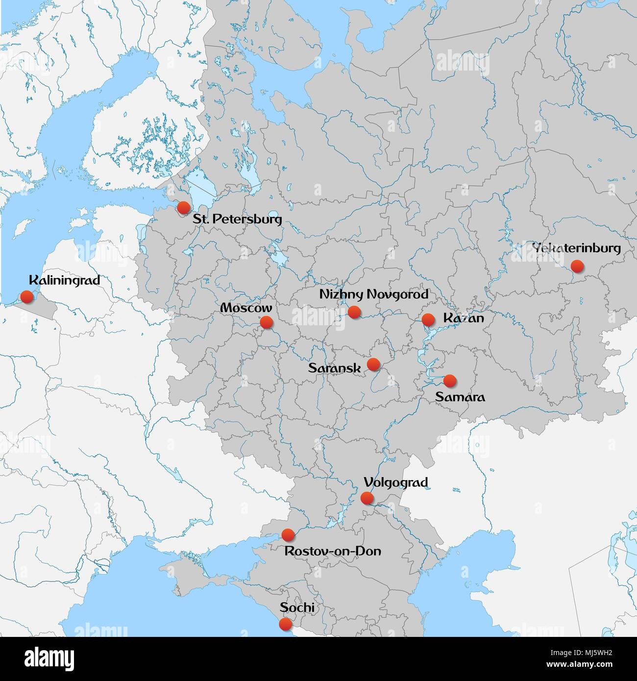 La Carte De La Russie Européenne Avec Les Villes Hôtes De La