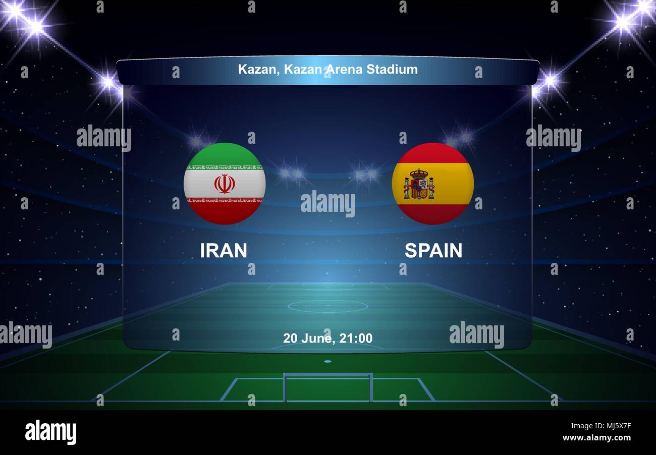 Tableau de bord de l'Iran contre l'Espagne football soccer graphique broadcast template Illustration de Vecteur