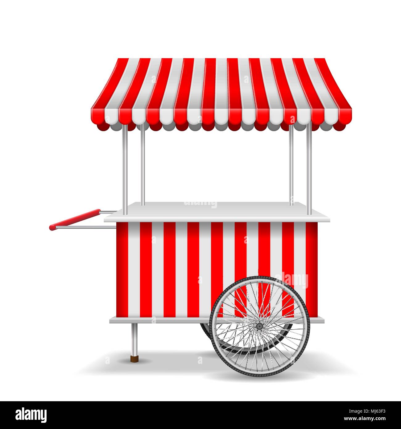 L'alimentation de rue réaliste panier à roulettes. Rouge Mobile market stall modèle. Boutique Panier marché fermier, kiosque store immersive. Vector illustration Illustration de Vecteur