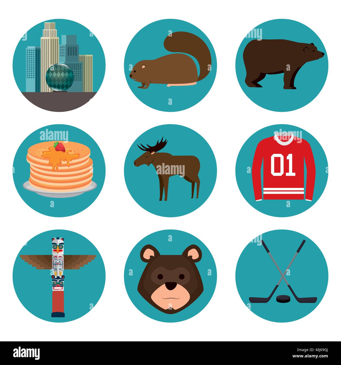 La culture canadienne set icons Illustration de Vecteur