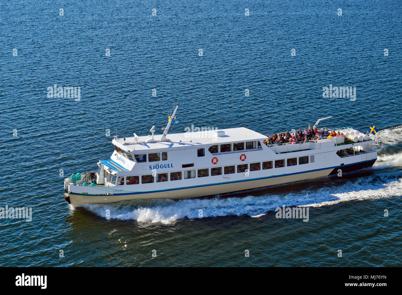 Stockholm, Suède - Juillet 2014 : Bateau de tourisme à la découverte de l'archipel de Stockholm en Suède, de la mer Baltique Banque D'Images