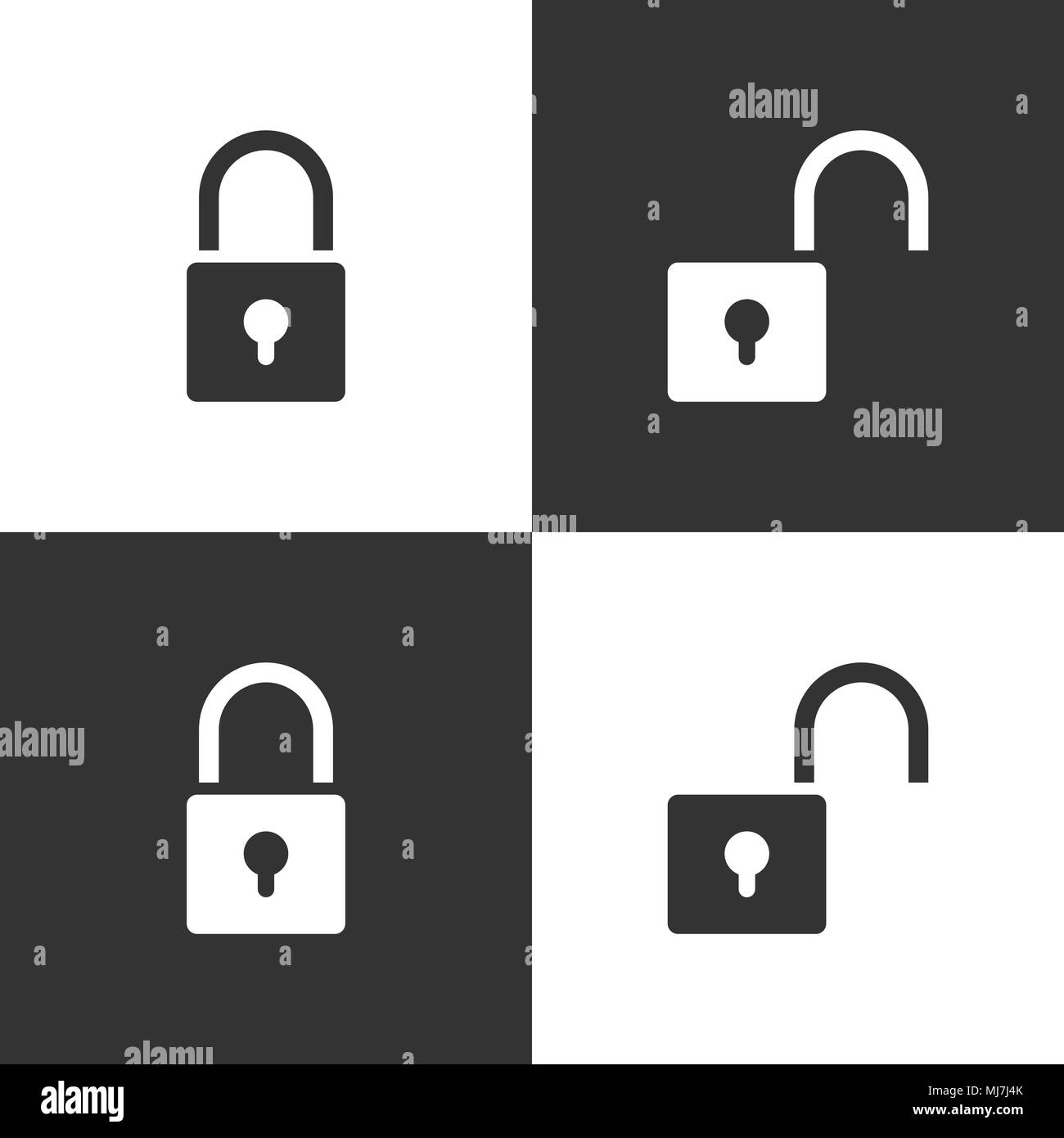 Verrouiller et déverrouiller l'icon set sur fond noir et blanc. Vector illustration Illustration de Vecteur