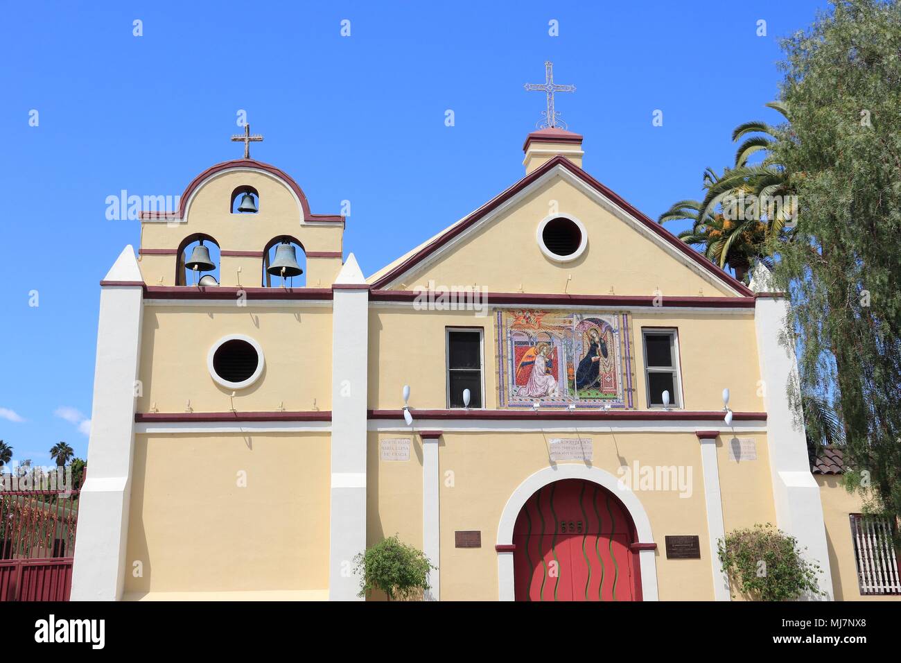 Los Angeles, California, United States. Ancienne Plaza Église fondée en 1814. Banque D'Images