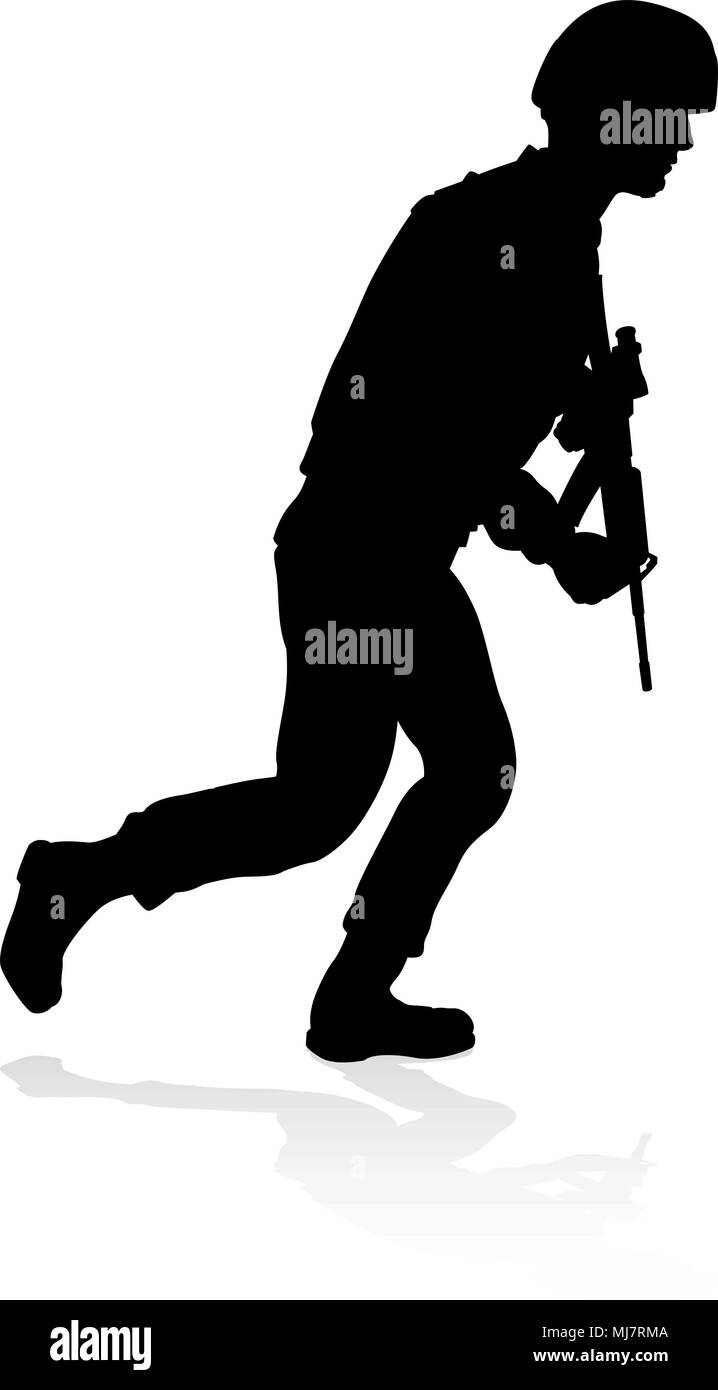 Silhouette détaillées militaire soldat Illustration de Vecteur